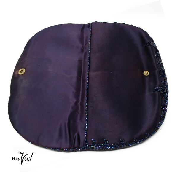 Vintage Magid Bonwit Teller Blue Satin Beaded Evening Bag Clutch 10x6 - Hey Viv - Picture 3 of 7